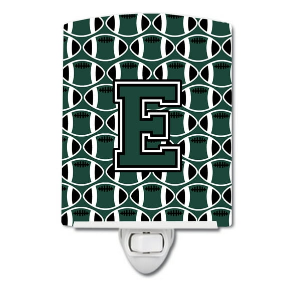Caroline's Treasures CJ1071-ECNL Letter E Football Green and White Ceramic Night Light, 6x4x3", multicolor