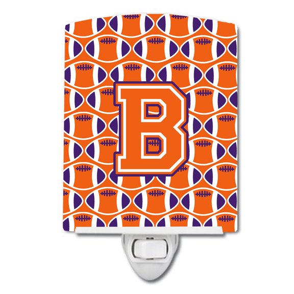 Caroline's Treasures CJ1072-BCNL Letter B Football Orange, White and Regalia Ceramic Night Light, 6x4x3", multicolor