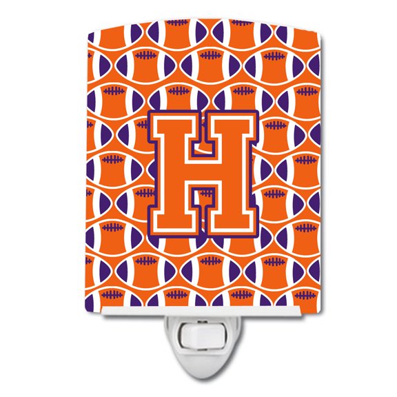 Caroline's Treasures CJ1072-HCNL Letter H Football Orange, White and Regalia Ceramic Night Light, 6x4x3", multicolor