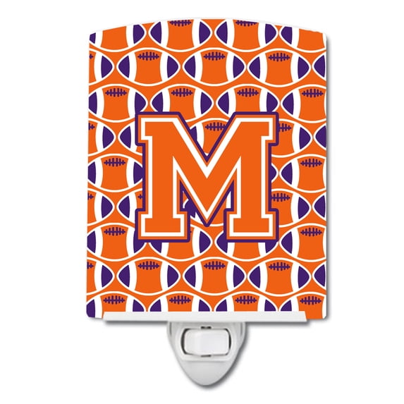 Caroline's Treasures CJ1072-MCNL Letter M Football Orange, White and Regalia Ceramic Night Light, 6x4x3", multicolor