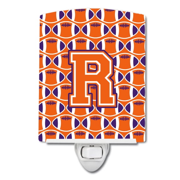 Caroline's Treasures CJ1072-RCNL Letter R Football Orange, White and Regalia Ceramic Night Light, 6x4x3", multicolor