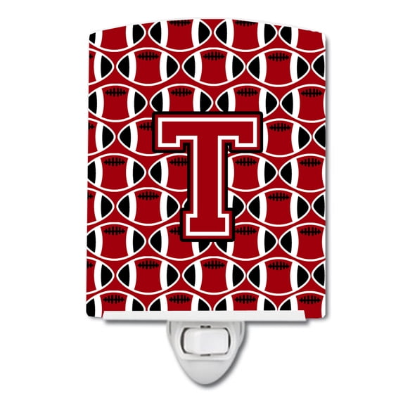 Caroline's Treasures CJ1073-TCNL Letter T Football Red, Black and White Ceramic Night Light, 6x4x3", multicolor