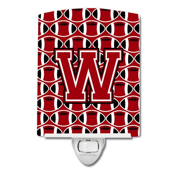 Caroline's Treasures CJ1073-WCNL Letter W Football Red, Black and White Ceramic Night Light, 6x4x3", multicolor