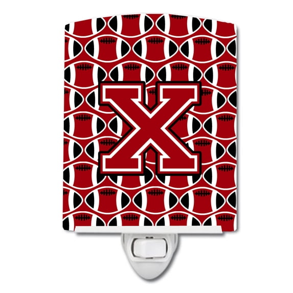 Caroline's Treasures CJ1073-XCNL Letter X Football Red, Black and White Ceramic Night Light, 6x4x3", multicolor