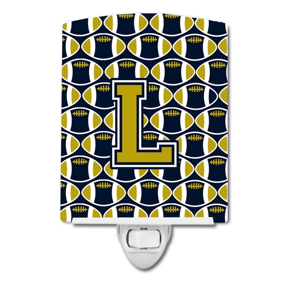 Caroline's Treasures CJ1074-LCNL Letter L Football Blue and Gold Ceramic Night Light, 6x4x3", multicolor