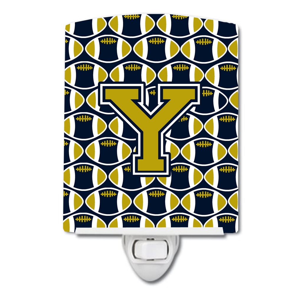 Letter Y Football Blue and Gold Ceramic Night Light