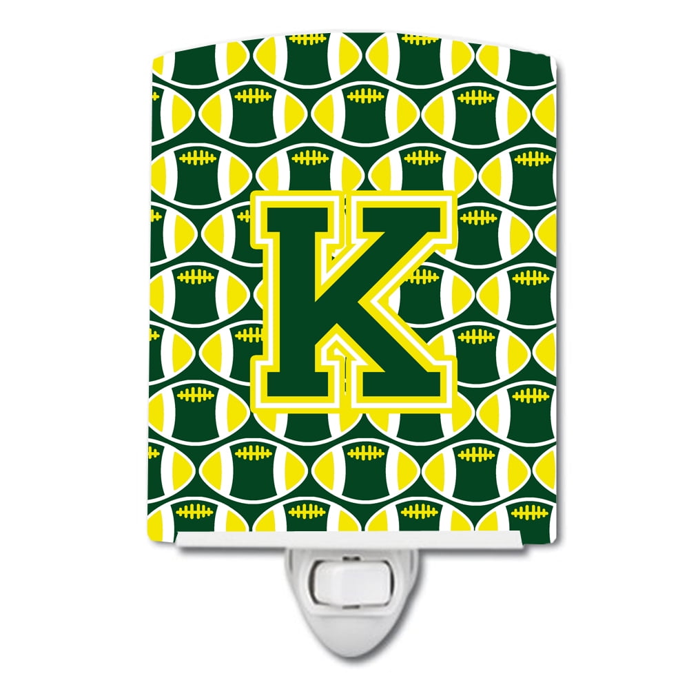 Caroline's Treasures CJ1075-KCNL Letter K Football Green and Yellow Ceramic Night Light, 6x4x3", multicolor