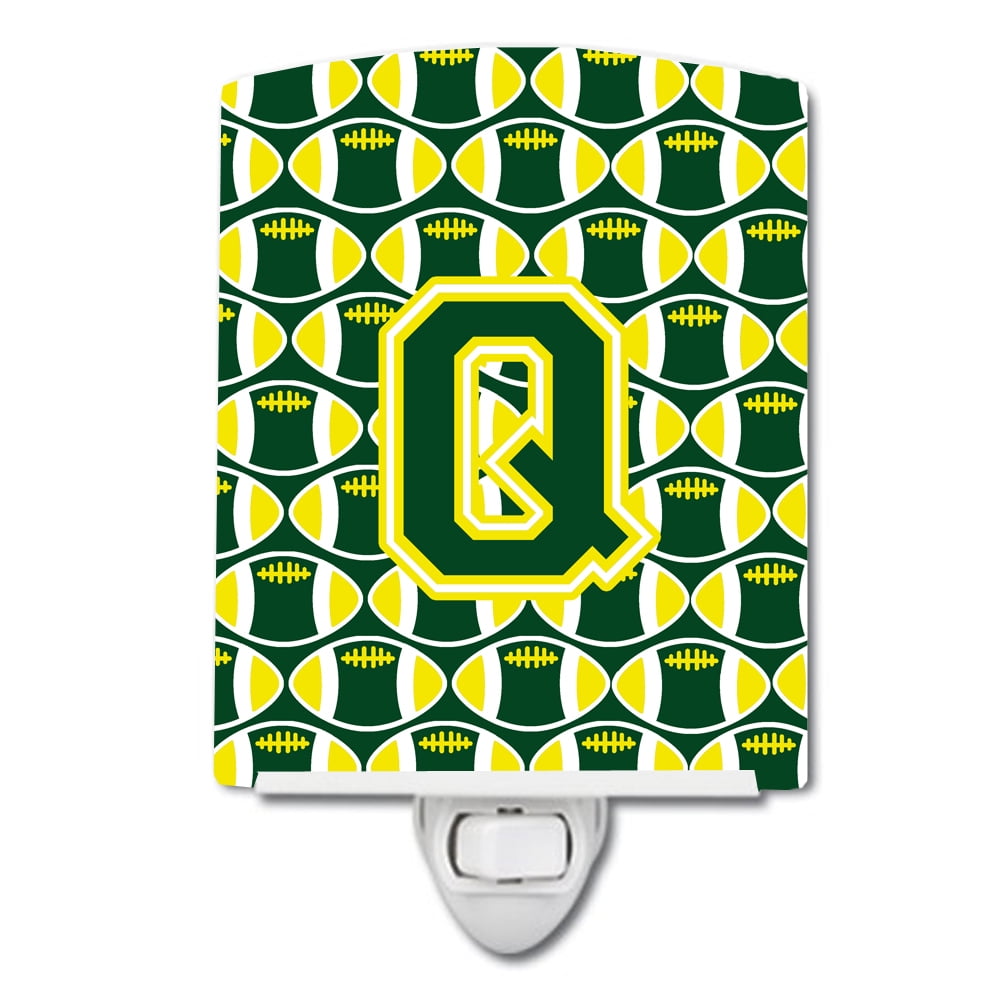 Caroline's Treasures CJ1075-QCNL Letter Q Football Green and Yellow Ceramic Night Light, 6x4x3", multicolor