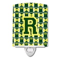 thumbnail image 1 of Caroline's Treasures CJ1075-RCNL Letter R Football Green and Yellow Ceramic Night Light, 6x4x3", multicolor, 1 of 1
