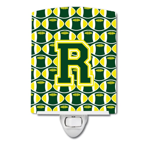 Caroline's Treasures CJ1075-RCNL Letter R Football Green and Yellow Ceramic Night Light, 6x4x3", multicolor