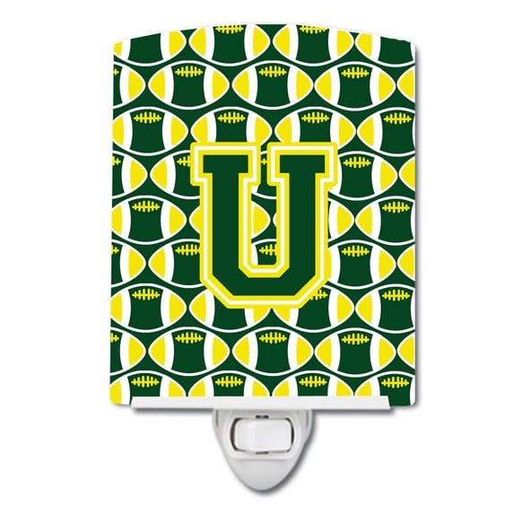 Caroline's Treasures CJ1075-UCNL Letter U Football Green and Yellow Ceramic Night Light, 6x4x3", multicolor