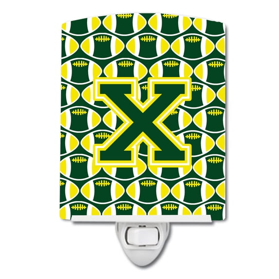 Caroline's Treasures CJ1075-XCNL Letter X Football Green and Yellow Ceramic Night Light, 6x4x3", multicolor