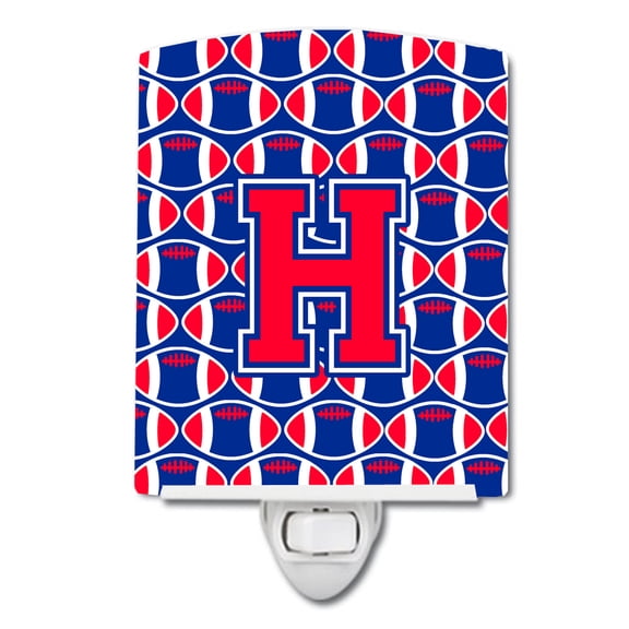 Caroline's Treasures CJ1076-HCNL Letter H Football Harvard Crimson and Yale Blue Ceramic Night Light, 6x4x3", multicolor