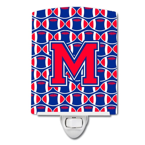 Caroline's Treasures CJ1076-MCNL Letter M Football Harvard Crimson and Yale Blue Ceramic Night Light, 6x4x3", multicolor