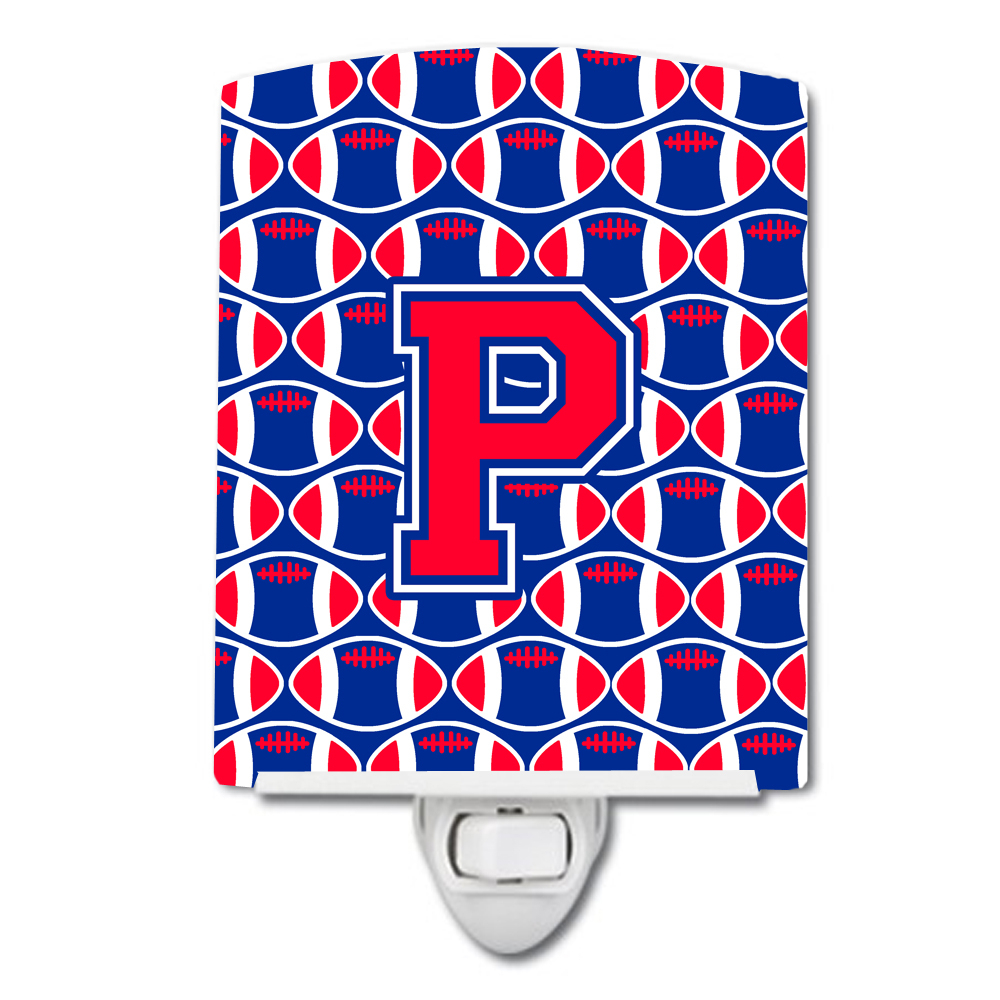 Caroline's Treasures CJ1076-PCNL Letter P Football Harvard Crimson and Yale Blue Ceramic Night Light, 6x4x3", multicolor