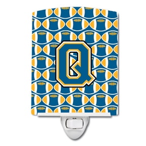 Caroline's Treasures CJ1077-QCNL Letter Q Football Blue and Gold Ceramic Night Light, 6x4x3", multicolor