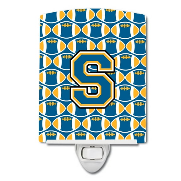 Letter S Football Blue and Gold Ceramic Night Light