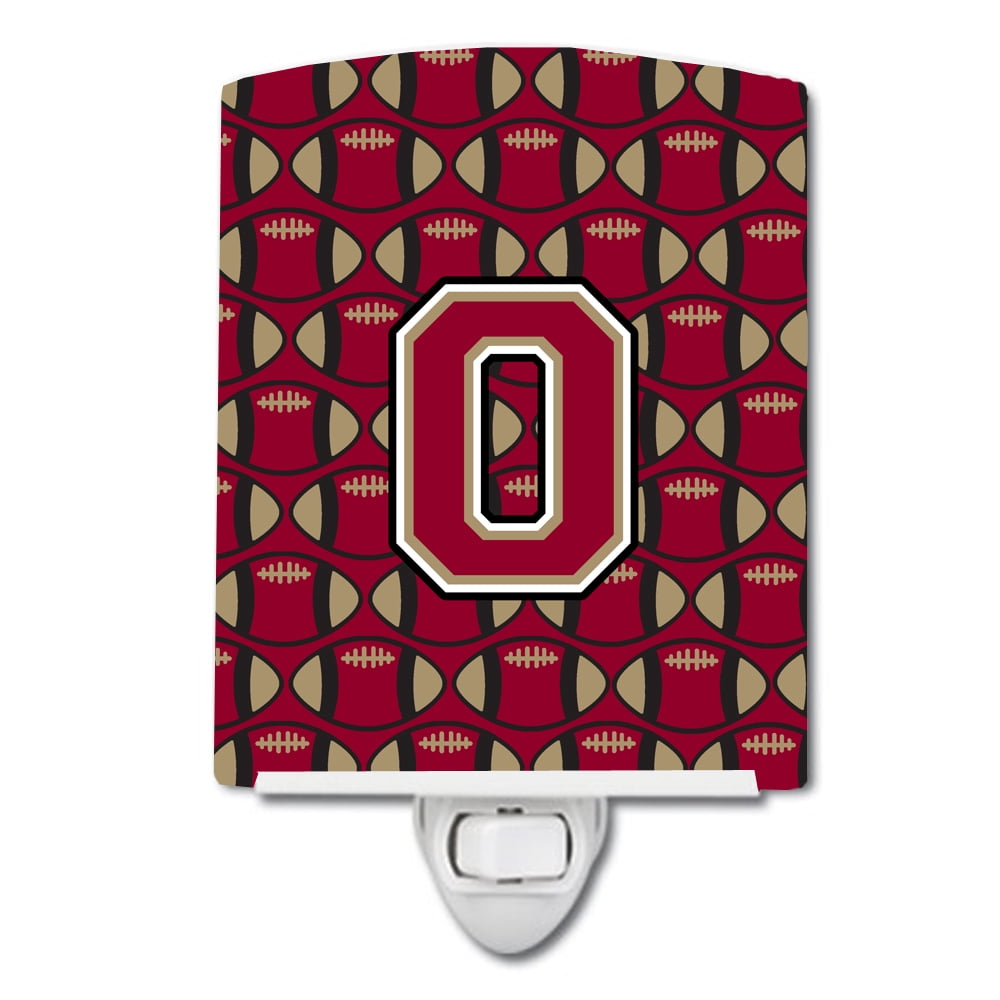 Caroline's Treasures CJ1078-OCNL Letter O Football Garnet and Gold Ceramic Night Light, 6x4x3", multicolor