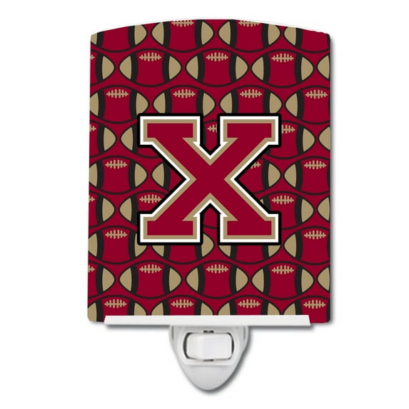 Caroline's Treasures CJ1078-XCNL Letter X Football Garnet and Gold Ceramic Night Light, 6x4x3", multicolor