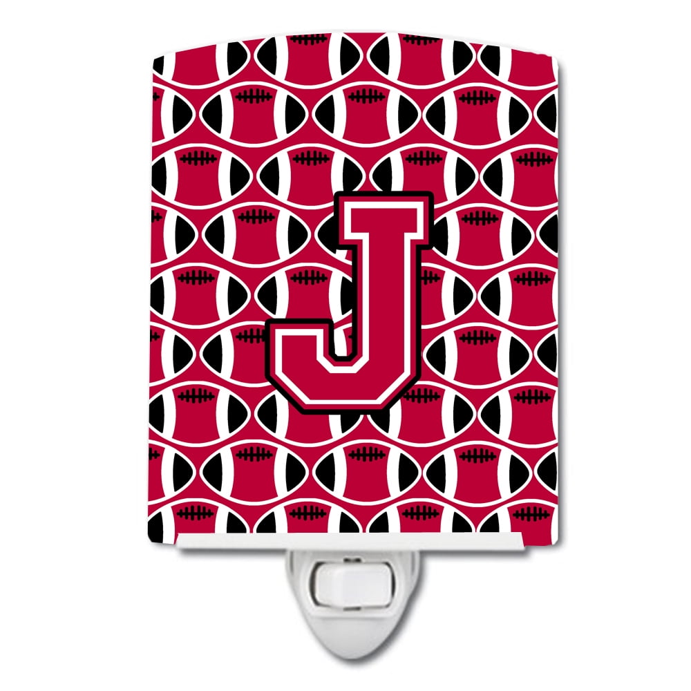 Caroline's Treasures CJ1079-JCNL Letter J Football Crimson and White Ceramic Night Light, 6x4x3", multicolor