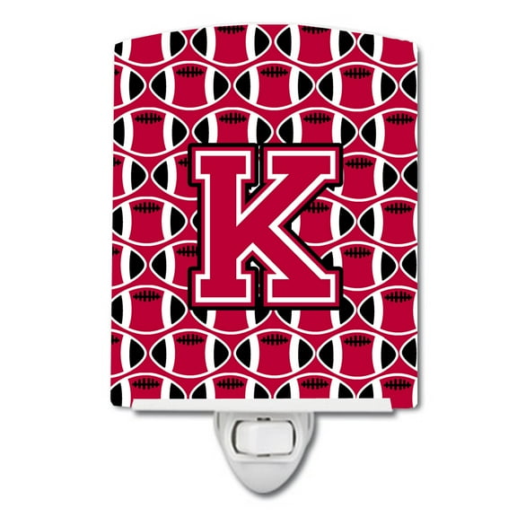 Letter K Football Crimson and White Ceramic Night Light
