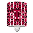 thumbnail image 1 of Letter T Football Crimson and White Ceramic Night Light, 1 of 1