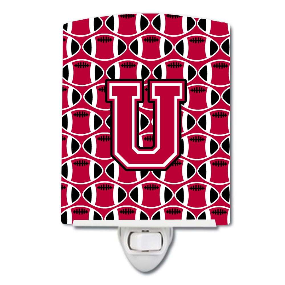 Caroline's Treasures CJ1079-UCNL Letter U Football Crimson and White Ceramic Night Light, 6x4x3", multicolor