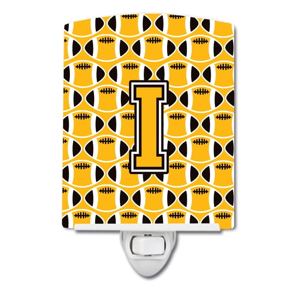 Caroline's Treasures CJ1080-ICNL Letter I Football Black, Old Gold and White Ceramic Night Light, 6x4x3", multicolor