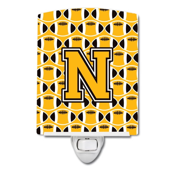 Caroline's Treasures CJ1080-NCNL Letter N Football Black, Old Gold and White Ceramic Night Light, 6x4x3", multicolor