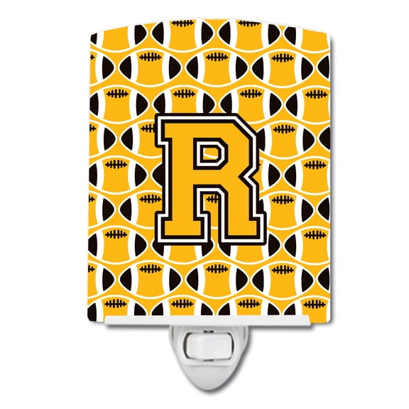 Caroline's Treasures CJ1080-RCNL Letter R Football Black, Old Gold and White Ceramic Night Light, 6x4x3", multicolor