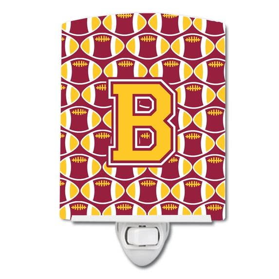 Caroline's Treasures CJ1081-BCNL Letter B Football Maroon and Gold Ceramic Night Light, 6x4x3", multicolor