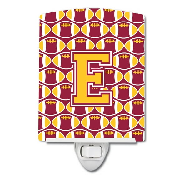 Caroline's Treasures CJ1081-ECNL Letter E Football Maroon and Gold Ceramic Night Light, 6x4x3", multicolor