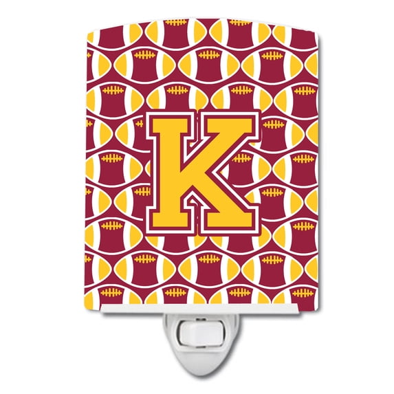 Letter K Football Maroon and Gold Ceramic Night Light