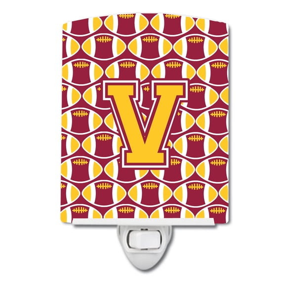 Caroline's Treasures CJ1081-VCNL Letter V Football Maroon and Gold Ceramic Night Light, 6x4x3", multicolor