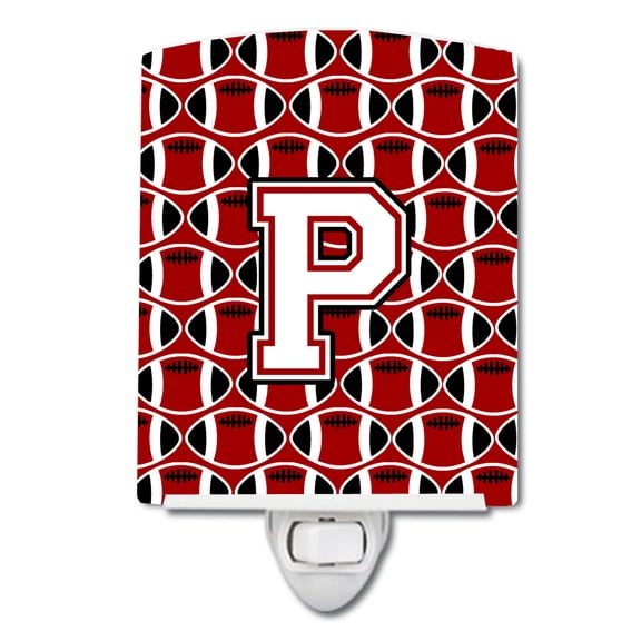 Caroline's Treasures CJ1082-PCNL Letter P Football Cardinal and White Ceramic Night Light, 6x4x3", multicolor