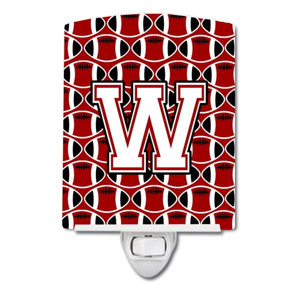 Caroline's Treasures CJ1082-WCNL Letter W Football Cardinal and White Ceramic Night Light, 6x4x3", multicolor