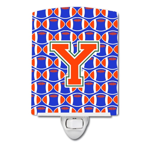 Caroline's Treasures CJ1083-YCNL Letter Y Football Green, Blue and Orange Ceramic Night Light, 6x4x3", multicolor