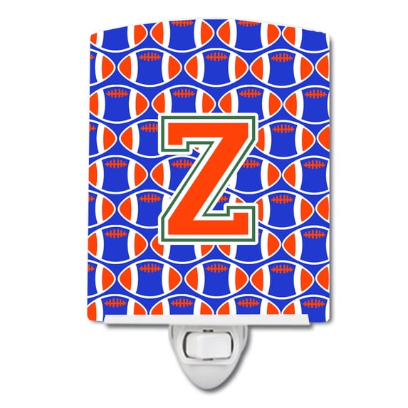 Caroline's Treasures CJ1083-ZCNL Letter Z Football Green, Blue and Orange Ceramic Night Light, 6x4x3", multicolor