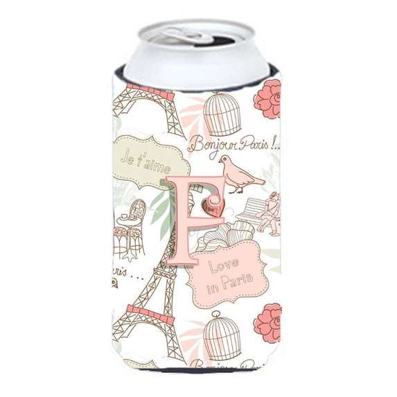 Caroline's Treasures CJ2002-FTBC Letter F Love in Paris Pink Tall Boy Hugger, Tall Boy, multicolor
