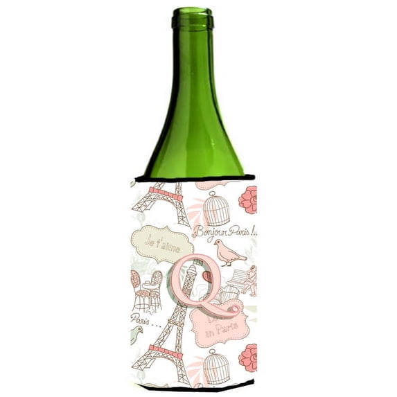 Caroline's Treasures CJ2002-QLITERK Letter Q Love in Paris Pink Wine Bottle Hugger, Wine Bottle, multicolor