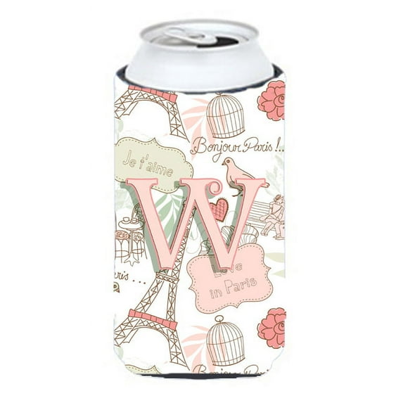 Caroline's Treasures CJ2002-WTBC Letter W Love in Paris Pink Tall Boy Hugger, Tall Boy, multicolor