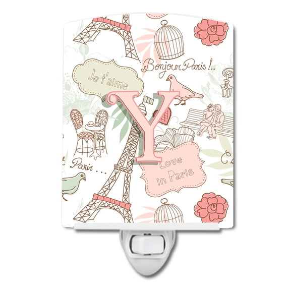 Caroline's Treasures CJ2002-YCNL Letter Y Love in Paris Pink Ceramic Night Light, 6x4x3", multicolor