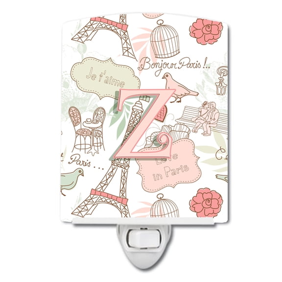Caroline's Treasures CJ2002-ZCNL Letter Z Love in Paris Pink Ceramic Night Light, 6x4x3", multicolor