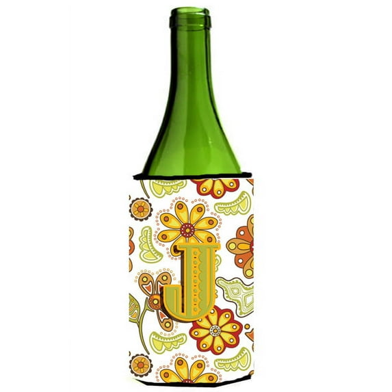 Caroline's Treasures CJ2003-JLITERK Letter J Floral Mustard and Green Wine Bottle Hugger, Wine Bottle, multicolor