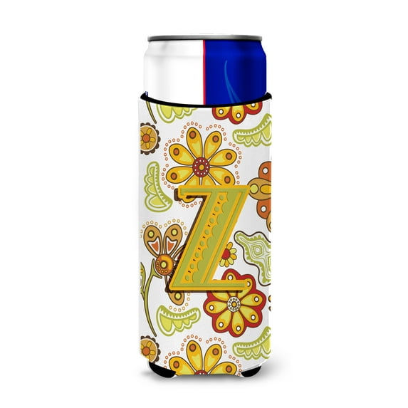 Caroline's Treasures CJ2003-ZMUK Letter Z Floral Mustard and Green Ultra Hugger for slim cans, Slim Can, multicolor