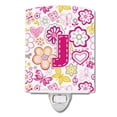 thumbnail image 1 of Letter J Flowers and Butterflies Pink Ceramic Night Light, 1 of 1
