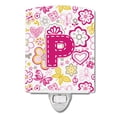 thumbnail image 1 of Caroline's Treasures CJ2005-PCNL Letter P Flowers and Butterflies Pink Ceramic Night Light, 6x4x3", multicolor, 1 of 1