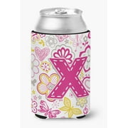 Carolines Treasures CJ2005-XCC Letter X Flowers and Butterflies Pink Can or Bottle Hugger, Can Hugger, multicolor