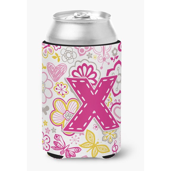 Caroline's Treasures CJ2005-XCC Letter X Flowers and Butterflies Pink Can or Bottle Hugger, Can Hugger, multicolor