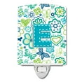 thumbnail image 1 of Caroline's Treasures CJ2006-ECNL Letter E Flowers and Butterflies Teal Blue Ceramic Night Light, 6x4x3", multicolor, 1 of 1